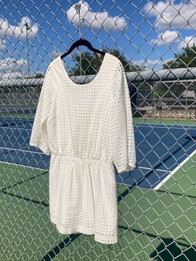 White Cream Eyelet Playsuit by Lilka